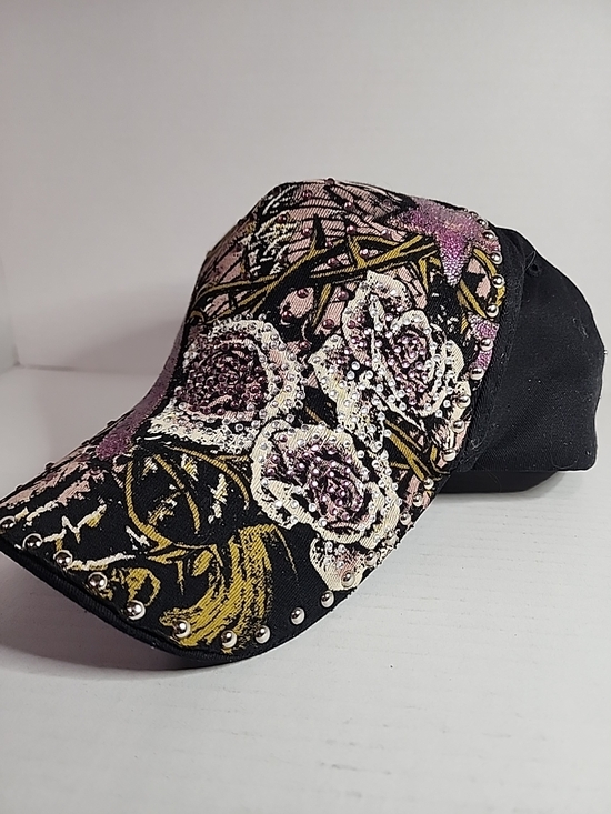 Stephanie Head Wear Snapback Hat Y2K Rose Embellished Ed Hardy Bejeweled Grunge - Picture 5 of 11